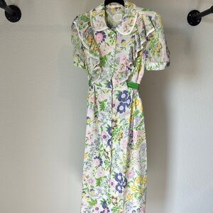 Vintage Loungees Floral Ruffle Puff Sleeve Cotton Dress